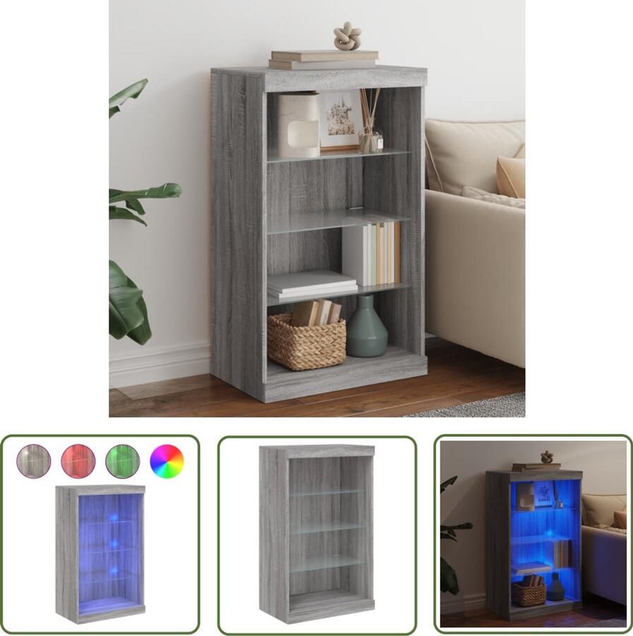 The Living Store Dressoir met LED-verlichting 60 5x37x100 cm grijs sonoma eiken Dressoir Buffetkast Led Verlichting Modern Design Grijssoma Eiken