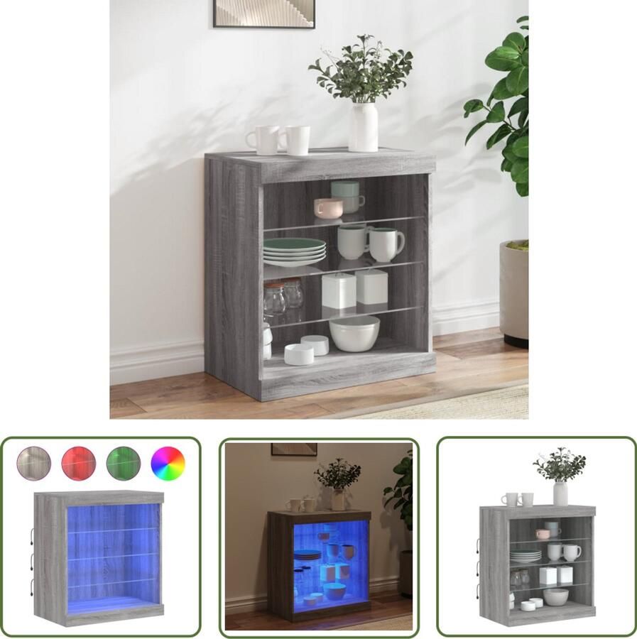 VidaXL Dressoir met LED-verlichting 60 5x37x67 cm grijs sonoma eiken Dressoir Grijze Kast Houten Dressoir Led Verlichting Salontafel
