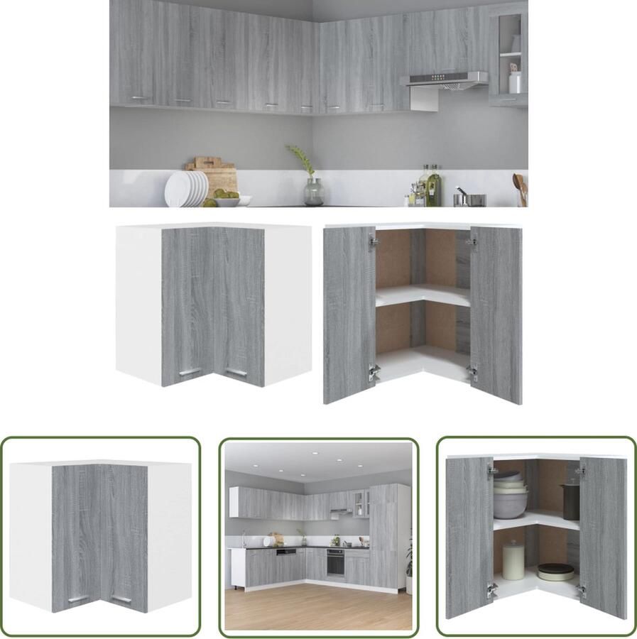 The Living Store Hanghoekkast 57x57x60 cm bewerkt hout grijs sonoma eikenkleurig Hangkast Keukenopstelling Wandkast Bergruimte Houten Kast