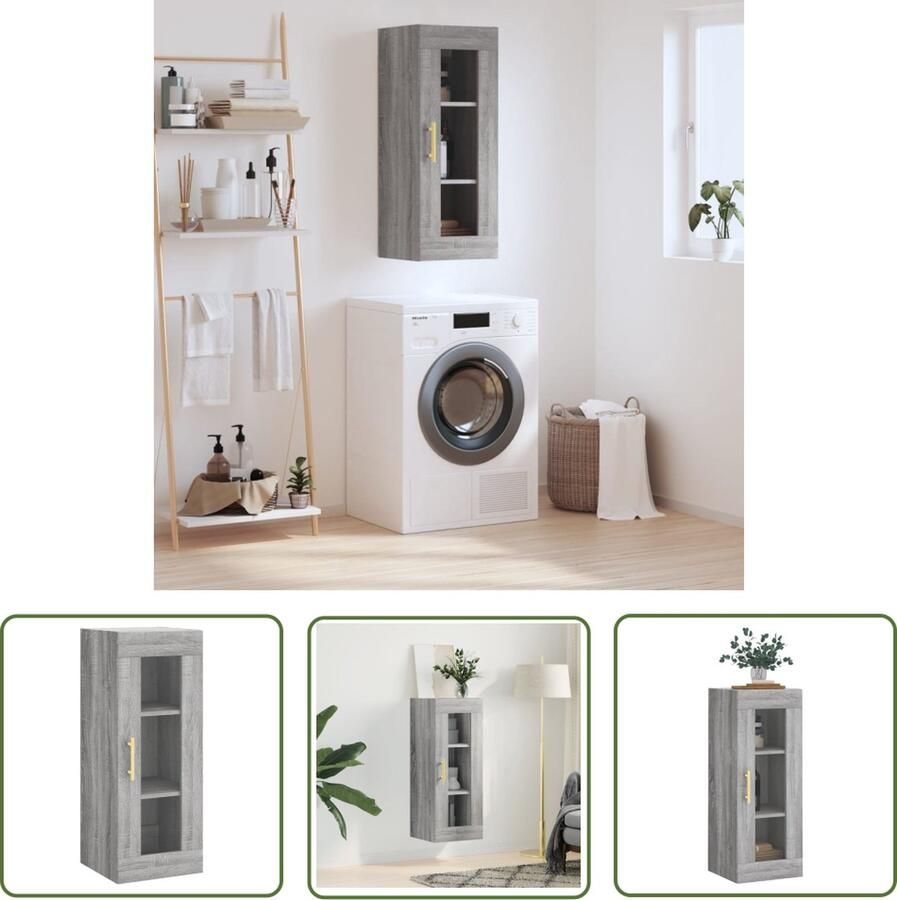 The Living Store Hangkast 34 5x34x90 cm grijs sonoma eikenkleurig Wandkast Hengelkast Opbergkast Grijze Kast Houten Kast