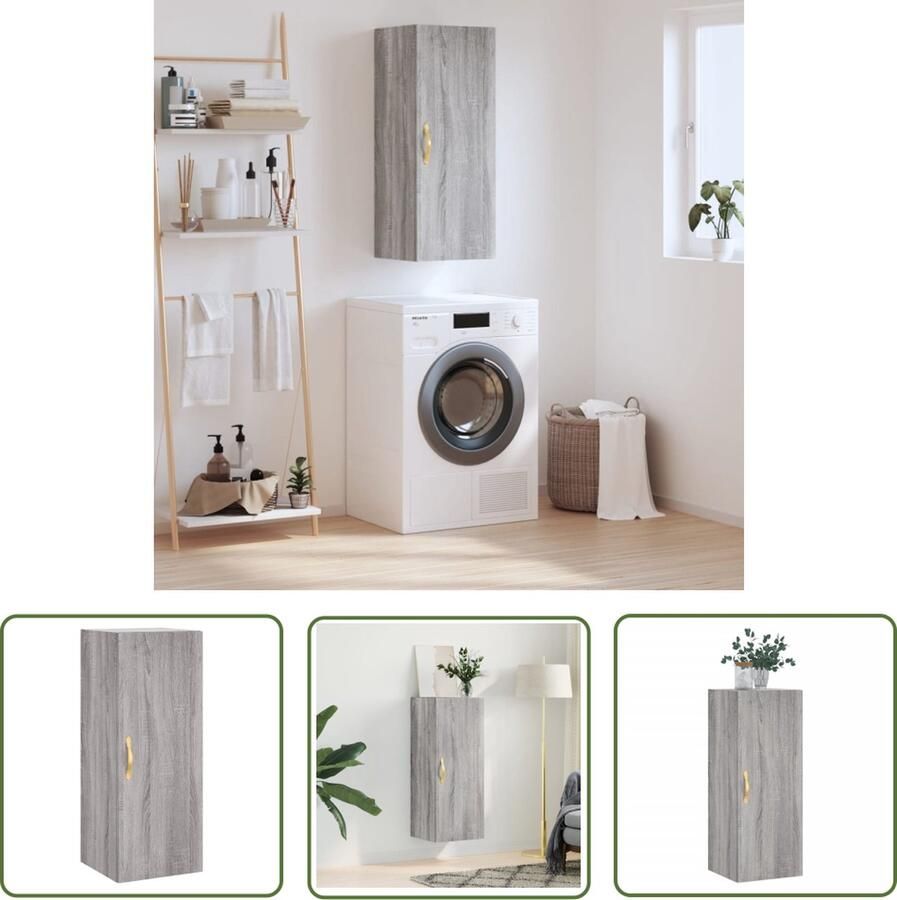 The Living Store Hangkast 34 5x34x90 cm grijs sonoma eikenkleurig Wandkast Opbergkast Houten Kast Grijze Kast Salontafel - Foto 3