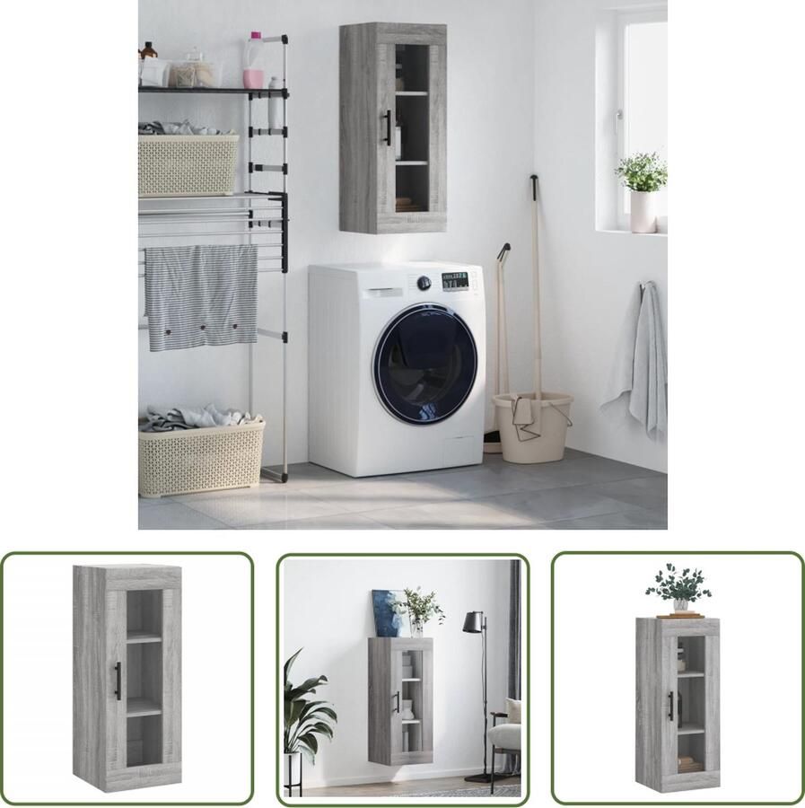 The Living Store Hangkast 34 5x34x90 cm grijs sonoma eikenkleurig Hangkast Wandkast Opbergkast Grijze Kast Houten Kast