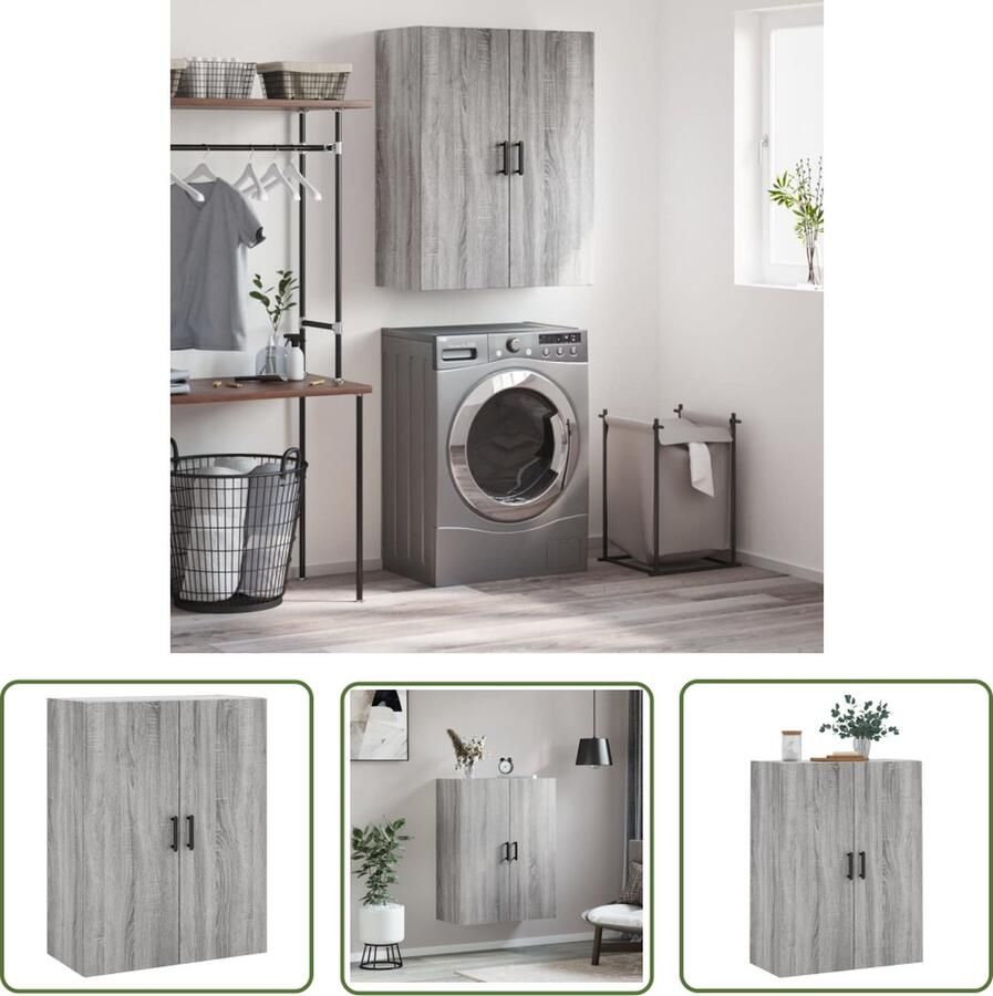 The Living Store Hangkast 69 5x34x90 cm grijs sonoma eikenkleurig Wandkast Hangkast Grijze Kast Houten Kast Badkamerkast - Foto 3