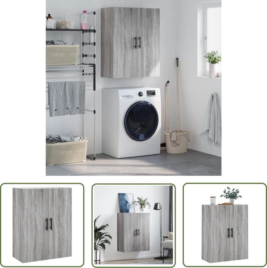 The Living Store Hangkast 69 5x34x90 cm grijs sonoma eikenkleurig Wandkast Opbergkast Grijze Kast Houten Kast Salontafel