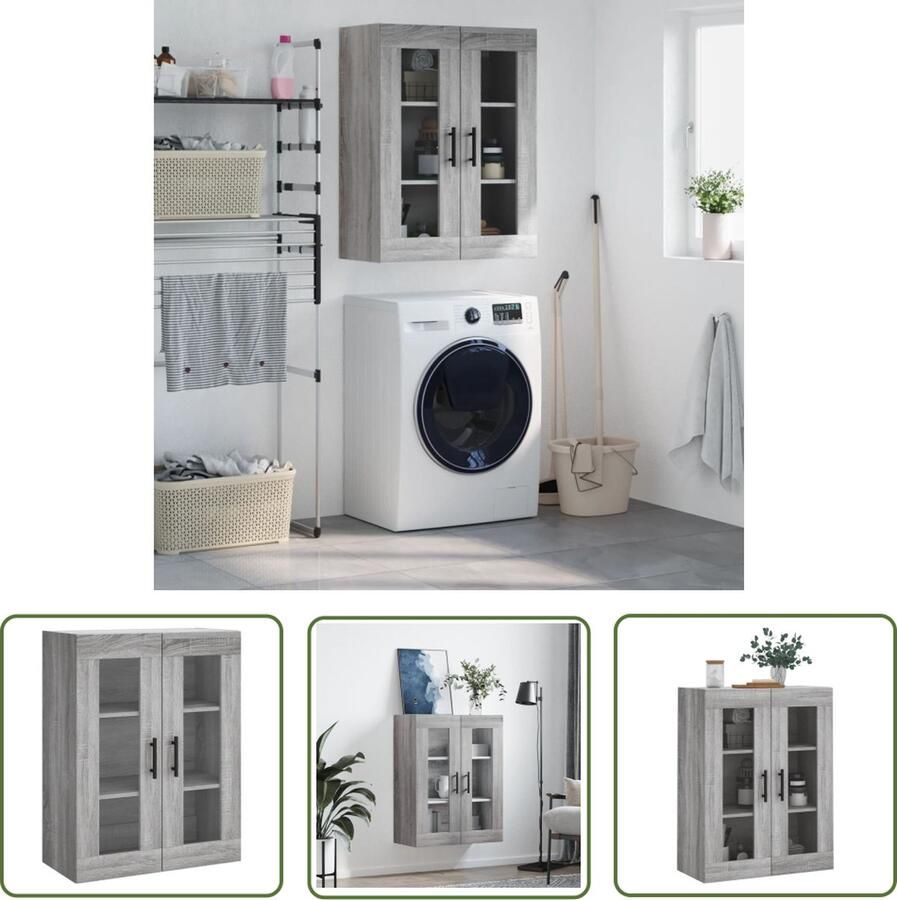 The Living Store Hangkast 69 5x34x90 cm grijs sonoma eikenkleurig Zwevende Kast Wandkast Grijze Kast Houten Kast Opbergkast