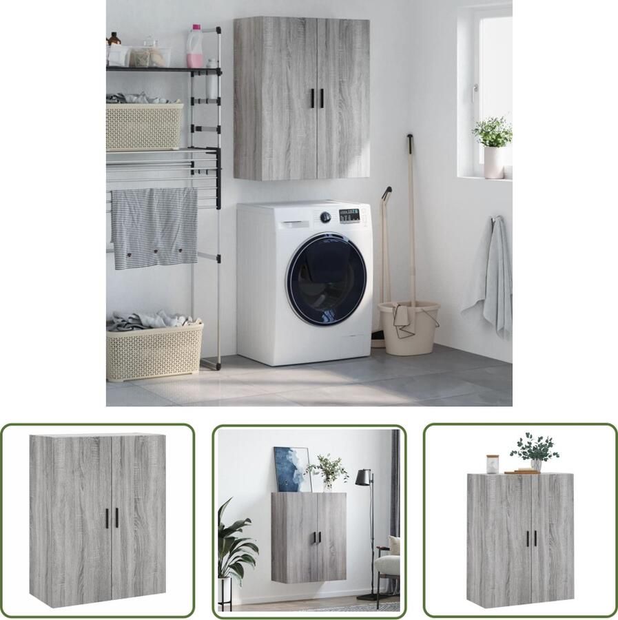 The Living Store Hangkast 69 5x34x90 cm grijs sonoma eikenkleurig Wandkast Opbergkast Houten Kast Grijze Kast Salontafel
