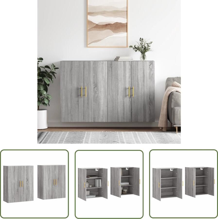 The Living Store Wandmeubel Opbergkast Afmetingen- 69.5 x 34 x 90 cm Ken- Hangend Kleur- Grijs Sonoma Eiken Materiaal- Bewerkt Hout