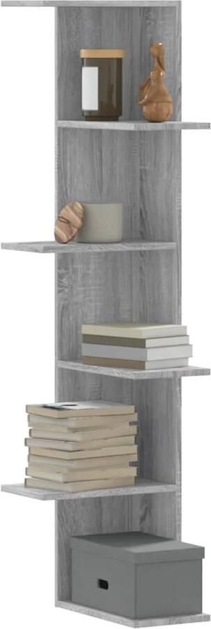 The Living Store Hoekwandschap 36 5x36 5x140 cm bewerkt hout grijs sonoma eiken Wandplank Hoekplanken Opbergmeubels Houten Kast Grijze Meubels