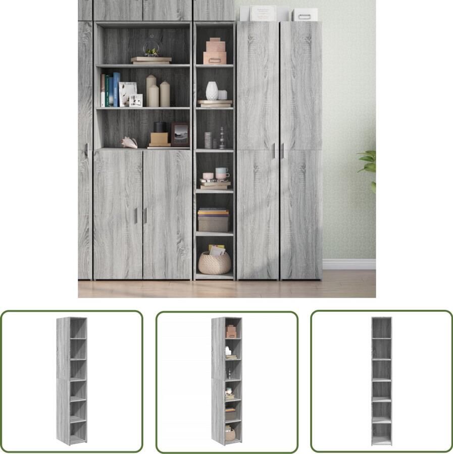 The Living Store Hoge kast 30x41x185 cm bewerkt hout grijs sonoma eikenkleurig Hoge Kast Scandinavisch Design Opbergkast Houten Kast Grijze Kast