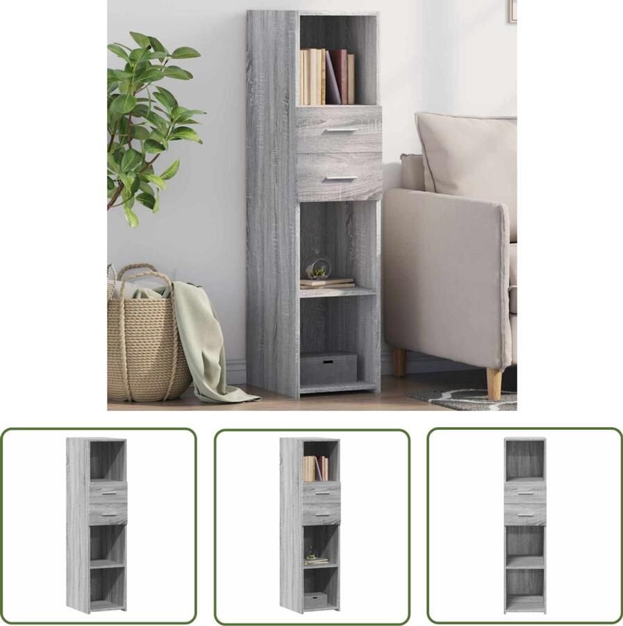 The Living Store Hoge kast 30x42 5x124 cm bewerkt hout grijs sonoma eikenkleur Hoge Kast Scandinavisch Design Opbergkast Houten Kast Grijze Kast