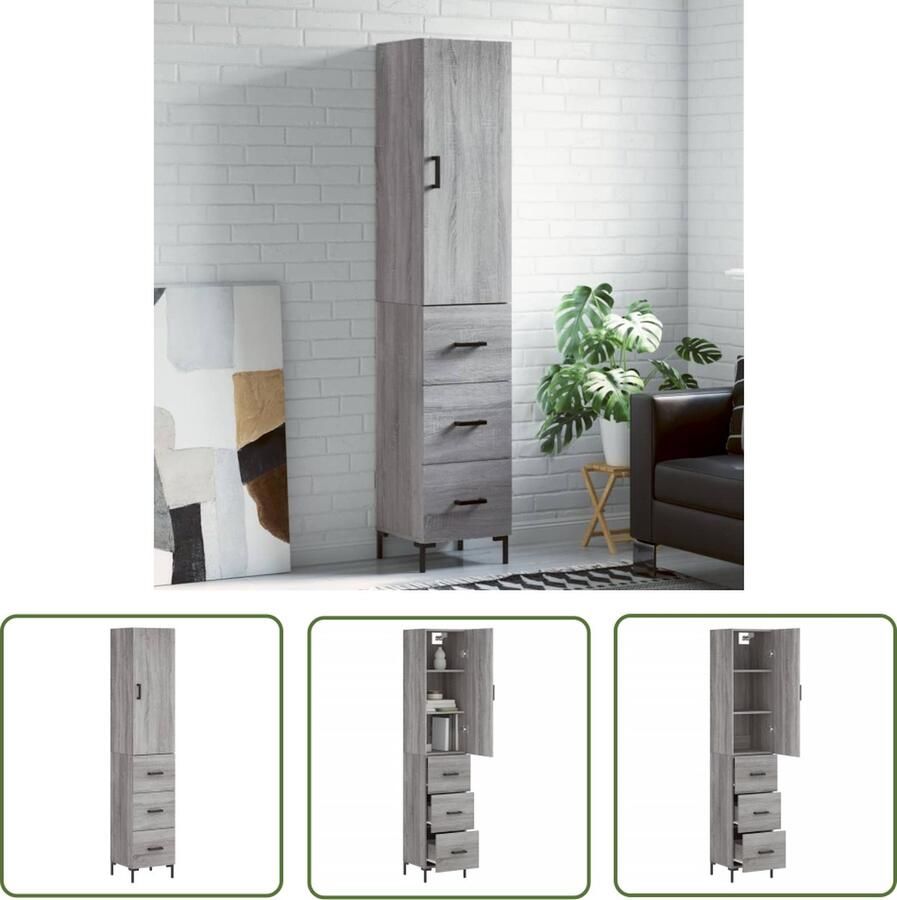 The Living Store Opbergkast 34.5 x 34 x 180 cm Grijs Sonoma Eiken Duurzaam materiaal Voldoende opbergruimte Praktische deur Metalen voeten - Foto 10