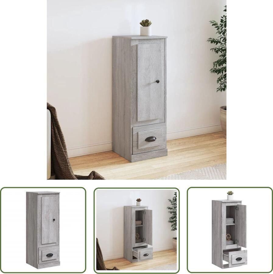 The Living Store Hoge kast 36x35 5x103 5 cm bewerkt hout grijs sonoma eikenkleur Hoge Kast Buffetkast Houten Kast Grijze Kast Salontafel