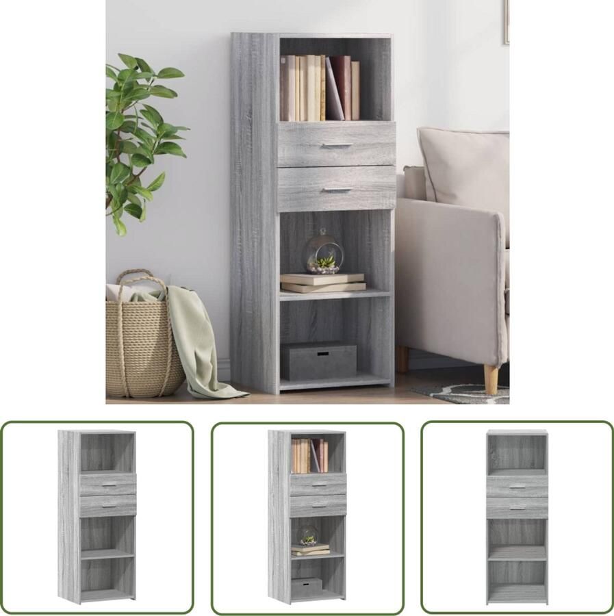 The Living Store Hoge kast 45x42 5x124 cm bewerkt hout grijs sonoma eikenkleurig Hoge Kast Scandinavisch Design Grijze Kast Houten Kast Opbergkast