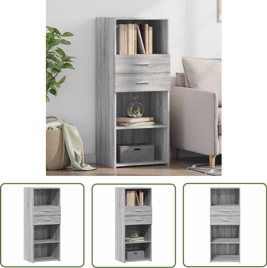 The Living Store Hoge kast 50x42 5x124 cm bewerkt hout grijs sonoma eikenkleurig Opbergkast Scandinavisch Design Houten Kast Grijze Kast Eiken Kleurige Kast