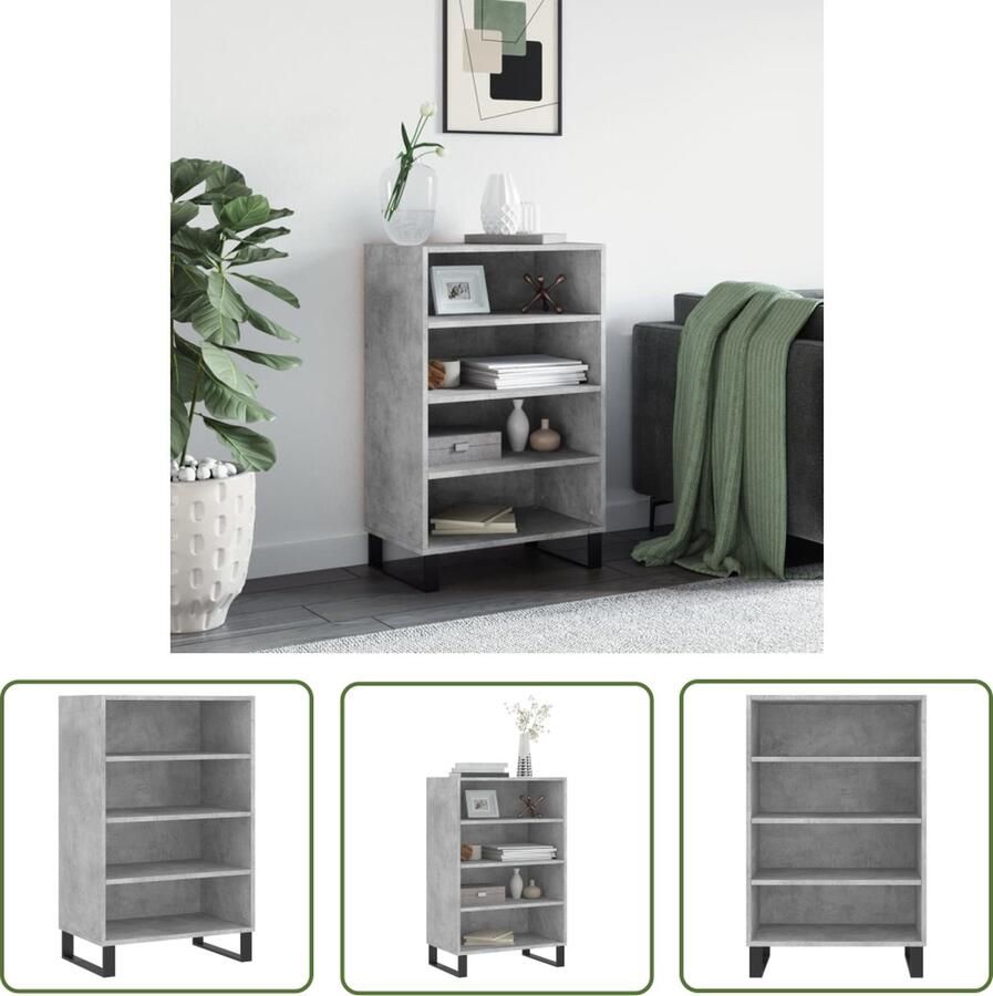 The Living Store Hoge kast 57x35x90 cm bewerkt hout betongrijs Hoge Kast Betongrijs Kast Houten Kast Opslagoplossing Woonaccessoires