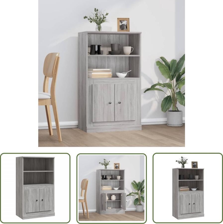 The Living Store Hoge kast 60x35 5x103 5 cm bewerkt hout grijs sonoma eikenkleur Hoge Kast Buffetkast Opbergkast Grijze Kast Houten Kast
