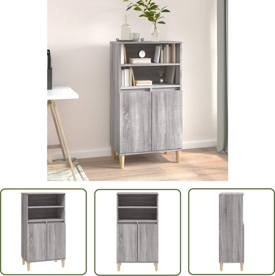 The Living Store Hoge kast 60x36x110 cm bewerkt hout grijs sonoma eikenkleurig Bijzettafel Dressoir Houten Kast Opslagmeubels Kamerinrichting