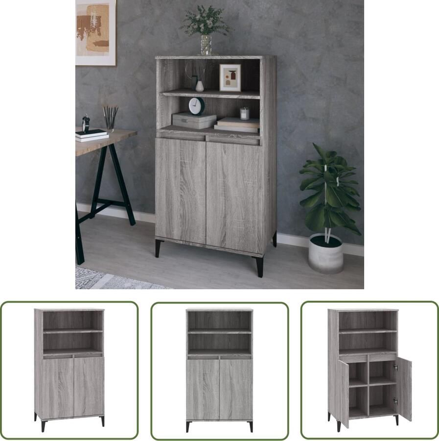 The Living Store Hoge kast 60x36x110 cm bewerkt hout grijs sonoma eikenkleurig Bijzetkast Hoogste Kast Houten Kast Grijze Kast Salontafel