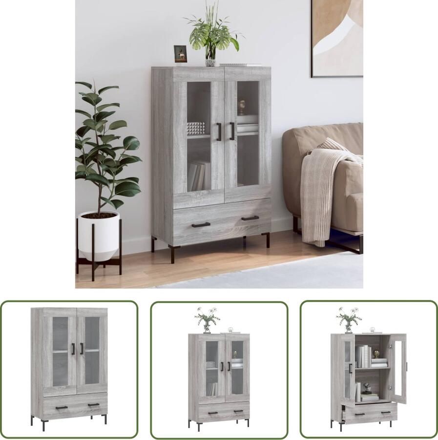 VidaXL The Living Store Hoge kast 69 5x31x115 cm bewerkt hout grijs sonoma eikenkleurig Hoge Kast Dressoir Buffetkast Grijze Kast Houten Kast - Foto 2