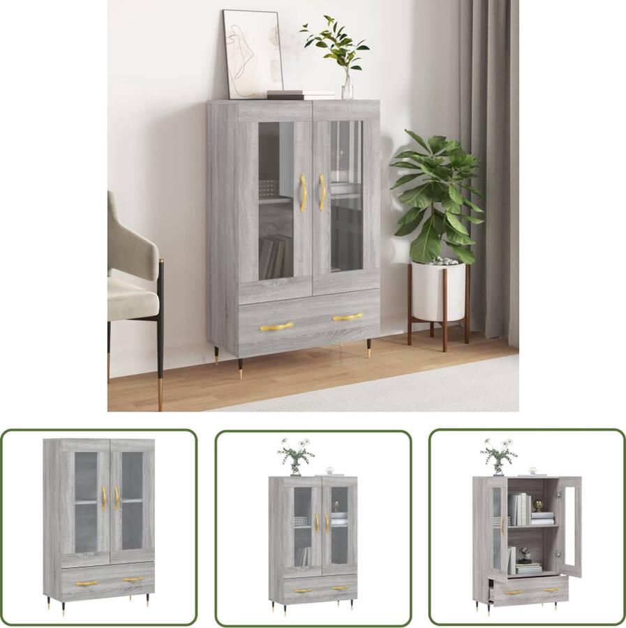 The Living Store Hoge kast 69 5x31x115 cm bewerkt hout grijs sonoma eikenkleurig Hoge Kast Dressoir Buffetkast Opslagruimte Houten Kast