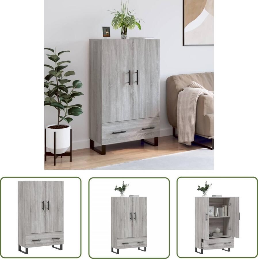 The Living Store Hoge kast 69 5x31x115 cm bewerkt hout grijs sonoma eikenkleurig Hoge Kast Dressoir Buffetkast Opslagoplossing Houten Kast