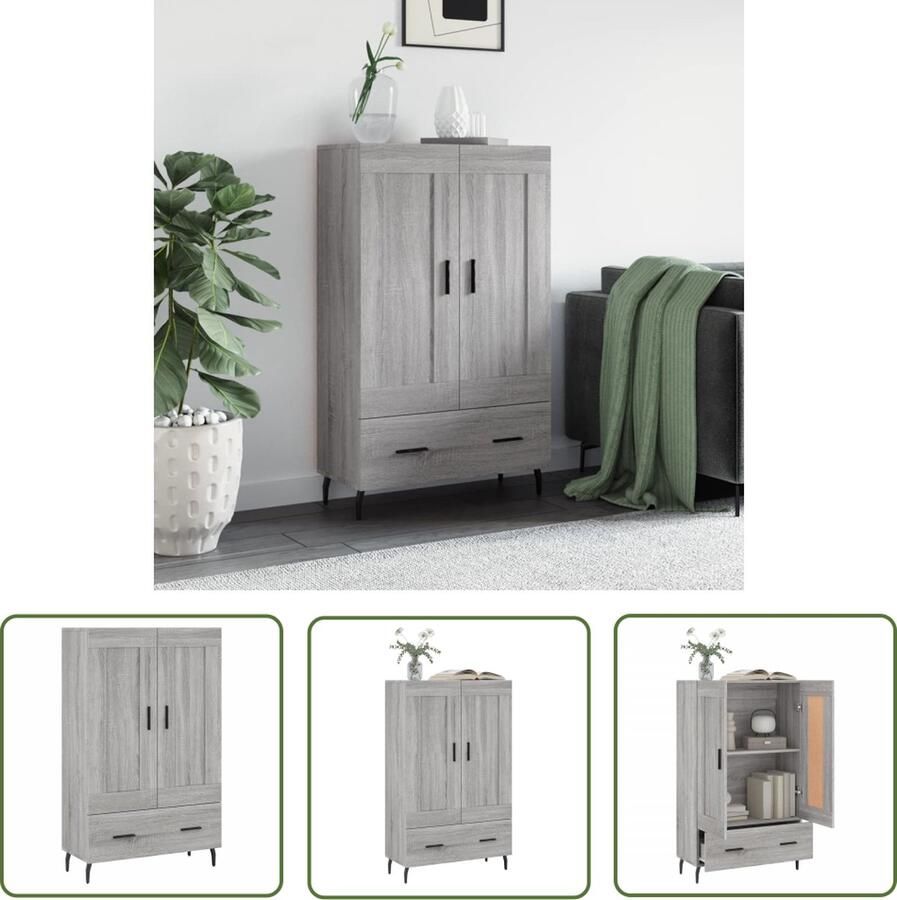VidaXL Grijze Kast Hoge Kast Hoge kast 69 5x31x115 cm bewerkt hout grijs sonoma eikenkleurig Houten Kast Salonkast Slaapkamerkast