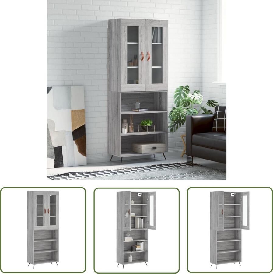 The Living Store Hoge kast 69 5x34x180 cm bewerkt hout grijs sonoma eikenkleurig Hoge Kast Kledingkast Opslagoplossing Grijze Kast Houten Kast - Foto 4