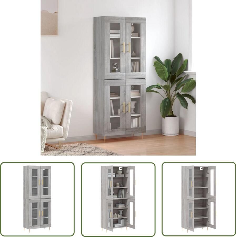 The Living Store Hoge kast 69 5x34x180 cm bewerkt hout grijs sonoma eikenkleurig Hoge Kast Opbergkast Grijssoma Eiken Houten Kast Met Laden - Foto 5