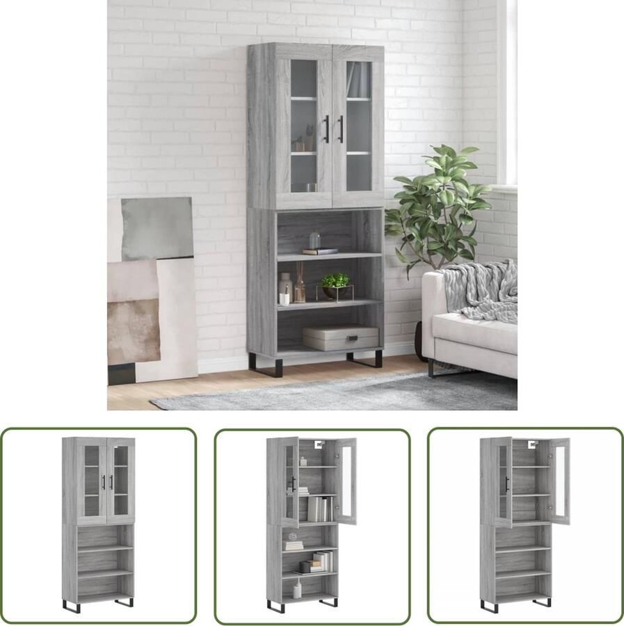 VidaXL Grijze Kast Hoge Kast Hoge kast 69 5x34x180 cm bewerkt hout grijs sonoma eikenkleurig Houten Kast Salontafel Opslagoplossing