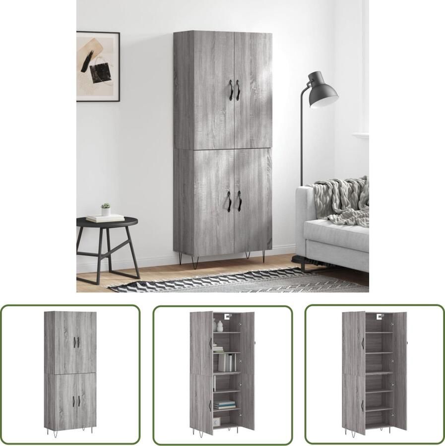The Living Store Hoge kast 69 5x34x180 cm bewerkt hout grijs sonoma eikenkleurig Hoge Kast Opbergkast Grijssoma Eiken Houten Kast Met Laden - Foto 6
