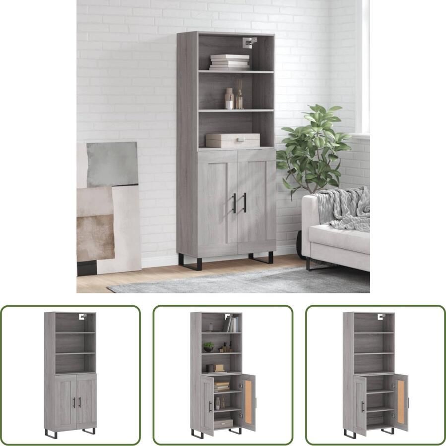 VidaXL Grijze Kast Hoge Kast Hoge kast 69 5x34x180 cm bewerkt hout grijs sonoma eikenkleurig Houten Kast Salontafel Opslagoplossing