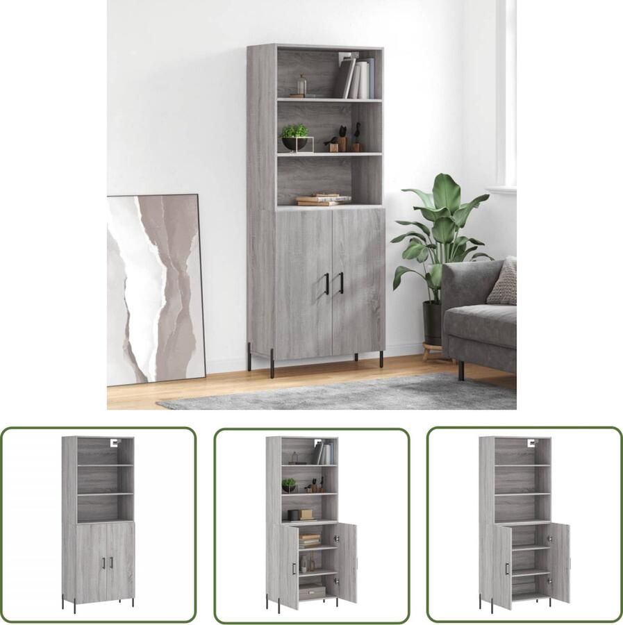The Living Store Hoge kast 69 5x34x180 cm bewerkt hout grijs sonoma eikenkleurig Hoge Kast Opbergkast Grijssoma Eiken Houten Kast Met Laden - Foto 3