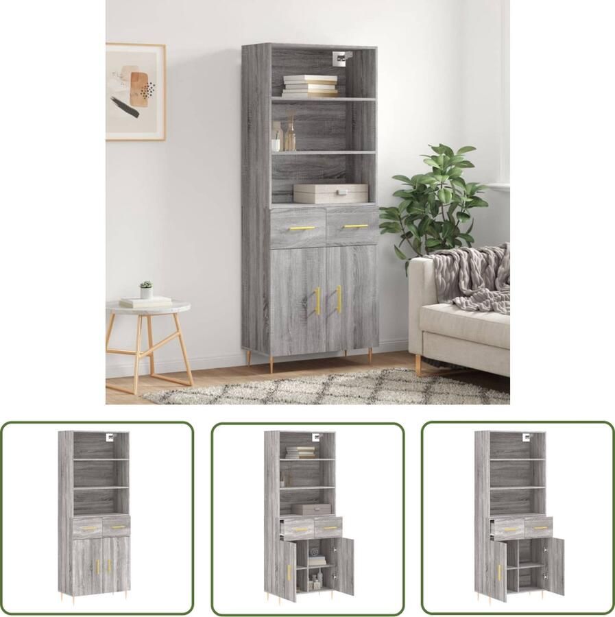 VidaXL Grijze Kast Hoge Kast Hoge kast 69 5x34x180 cm bewerkt hout grijs sonoma eikenkleurig Houten Kast Opslagoplossing Woonkamermeubilair - Foto 3
