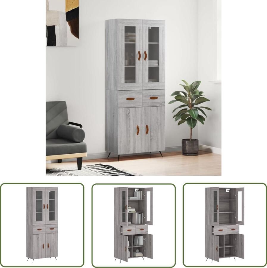 VidaXL The Living Store Hoge Kast Dressoir en Opzetkast Grijs Sonoma Eiken 69.5 x 34 x 180 cm (B x D x H) - Foto 3