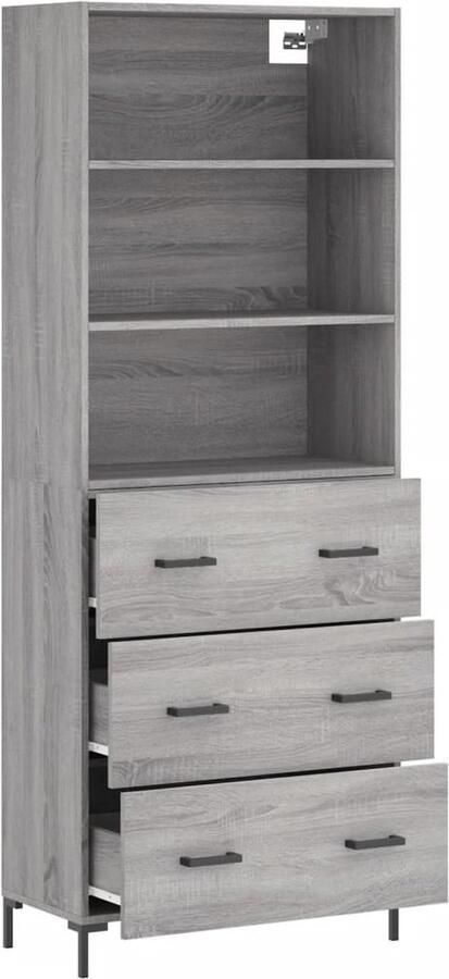 VidaXL Grijze Kast Hoge Kast Hoge kast 69 5x34x180 cm bewerkt hout grijs sonoma eikenkleurig Houten Kast Opbergkast Salontafel