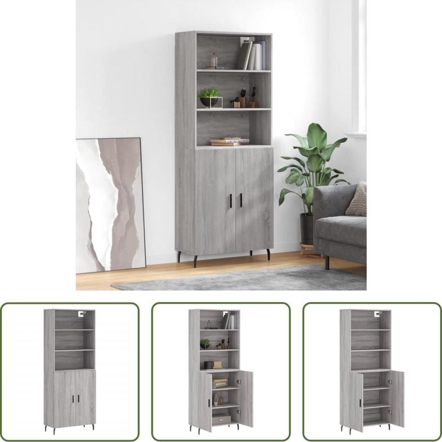 The Living Store Hoge kast 69 5x34x180 cm bewerkt hout grijs sonoma eikenkleurig Hoge Kast Dressoir Buffetkast Houten Kast Grijze Kast - Foto 2