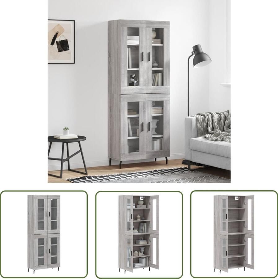 VidaXL Grijze Kast Hoge Kast Hoge kast 69 5x34x180 cm bewerkt hout grijs sonoma eikenkleurig Houten Kast Opslagoplossing Woonkamermeubilair