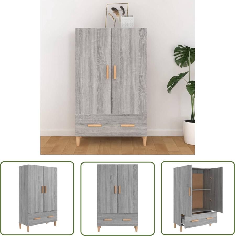 VidaXL The Living Store Hoge kast 70x31x115 cm bewerkt hout grijs sonoma eikenkleurig Hoge Kast Houten Kast Grijze Kast Salontafel Bergruimte - Foto 3