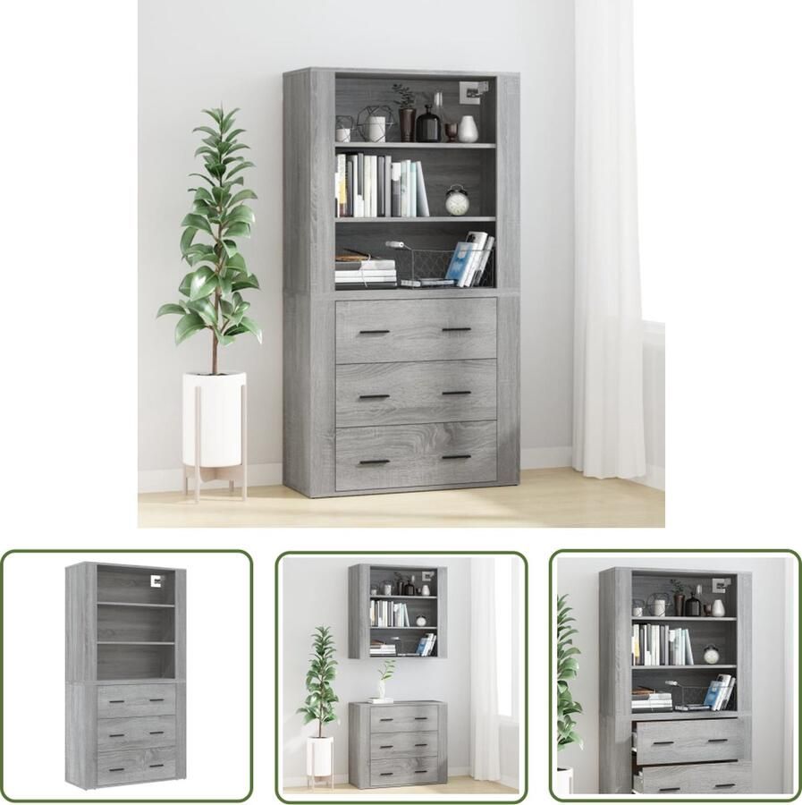 VidaXL Grijze Kast Hoge Kast Hoge kast bewerkt hout grijs sonoma eikenkleurig Houten Kast Opslagkast Dressoir