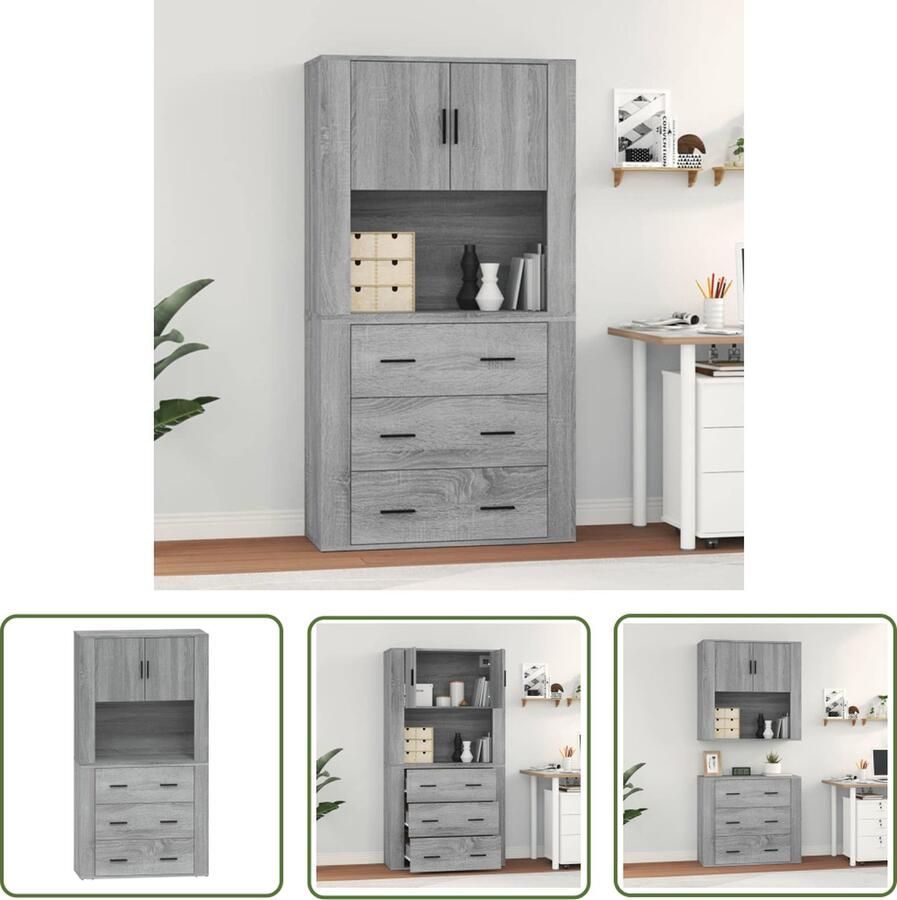 VidaXL Grijze Kast Hoge Kast Hoge kast bewerkt hout grijs sonoma eikenkleurig Houten Kast Opslagkast Salontafel