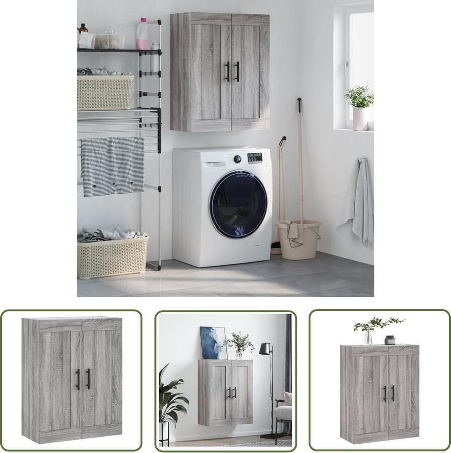 The Living Store Wandkast 69 5x34x90 cm bewerkt hout grijs sonoma eikenkleurig Wandkast Opbergkast Grijze Kast Houten Kast Salontafel