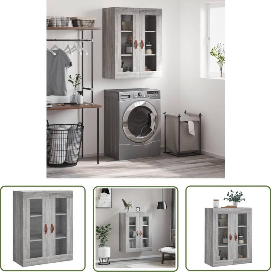 The Living Store Wandkast 69 5x34x90 cm grijs sonoma eikenkleurig Wandkast Opbergkast Grijze Kast Houten Kast Salontafel