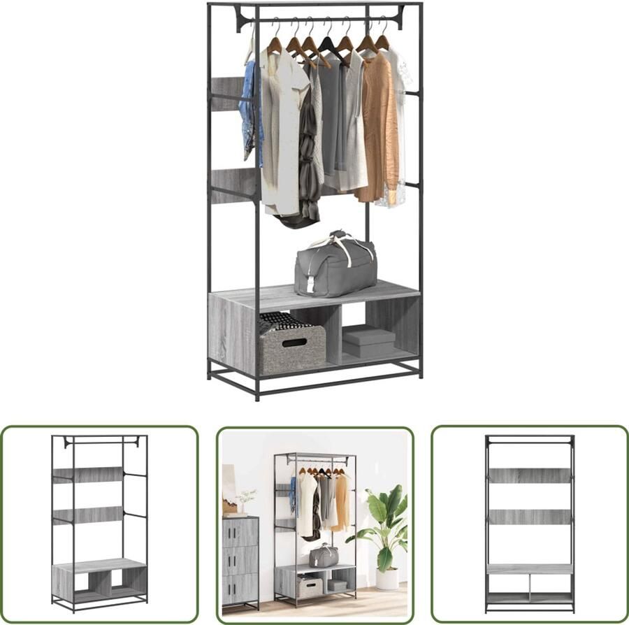 The Living Store Kledingkast 90x50x180 cm bewerkt hout grijs sonoma eikenkleurig Kledingkast Grijze Kledingkast Houten Kledingkast Opslagkasten Bergruimte