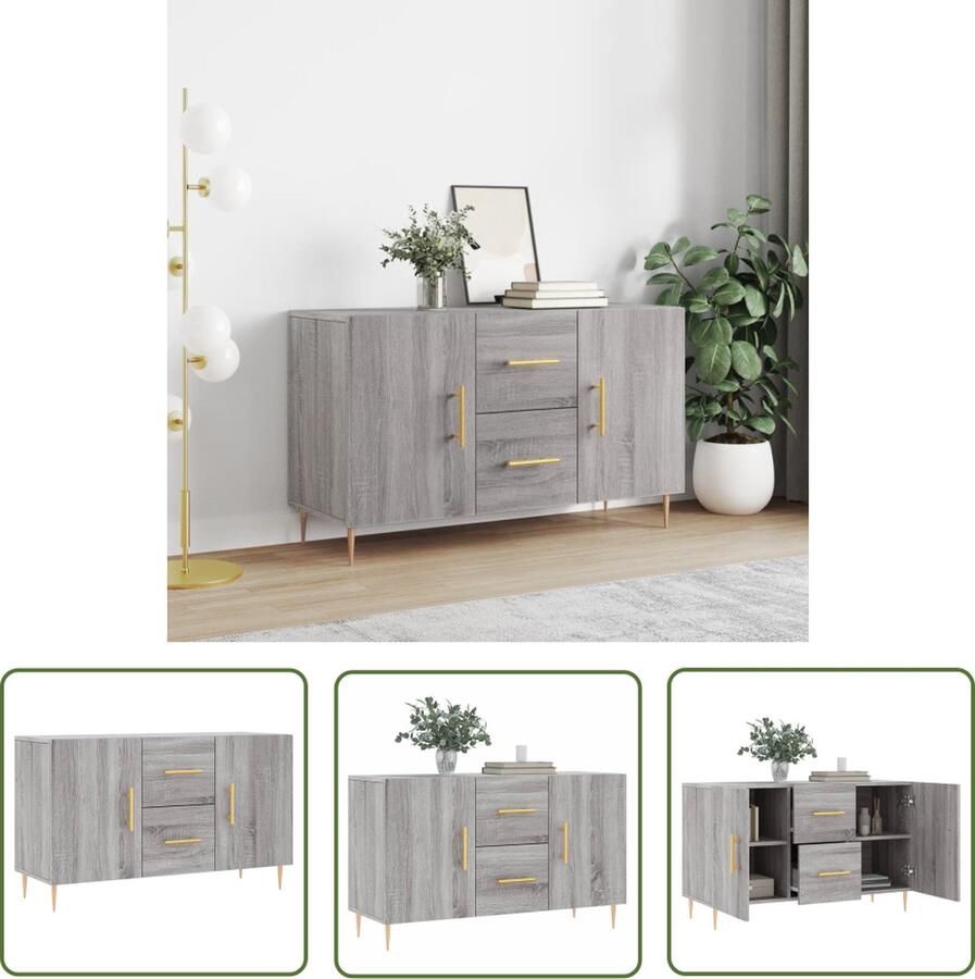 The Living Store Dressoir 100x36x60 cm bewerkt hout grijs sonoma eikenkleurig Dressoir Modern Dressoir Grijze Dressoirs Houten Dressoir Salontafel - Foto 2