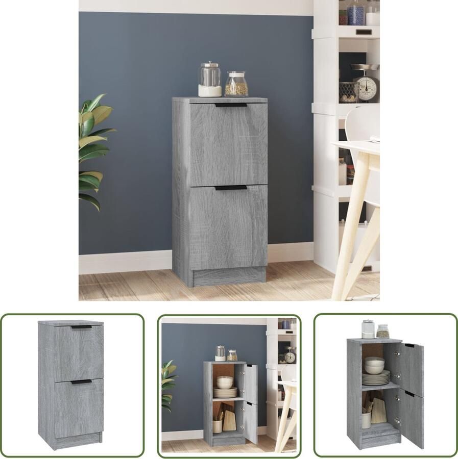 The Living Store Dressoir 30x30x70 cm bewerkt hout grijs sonoma eikenkleurig Dressoir Bijzetkast Minimalistisch Design Grijze Kleurstelling Houten Kast