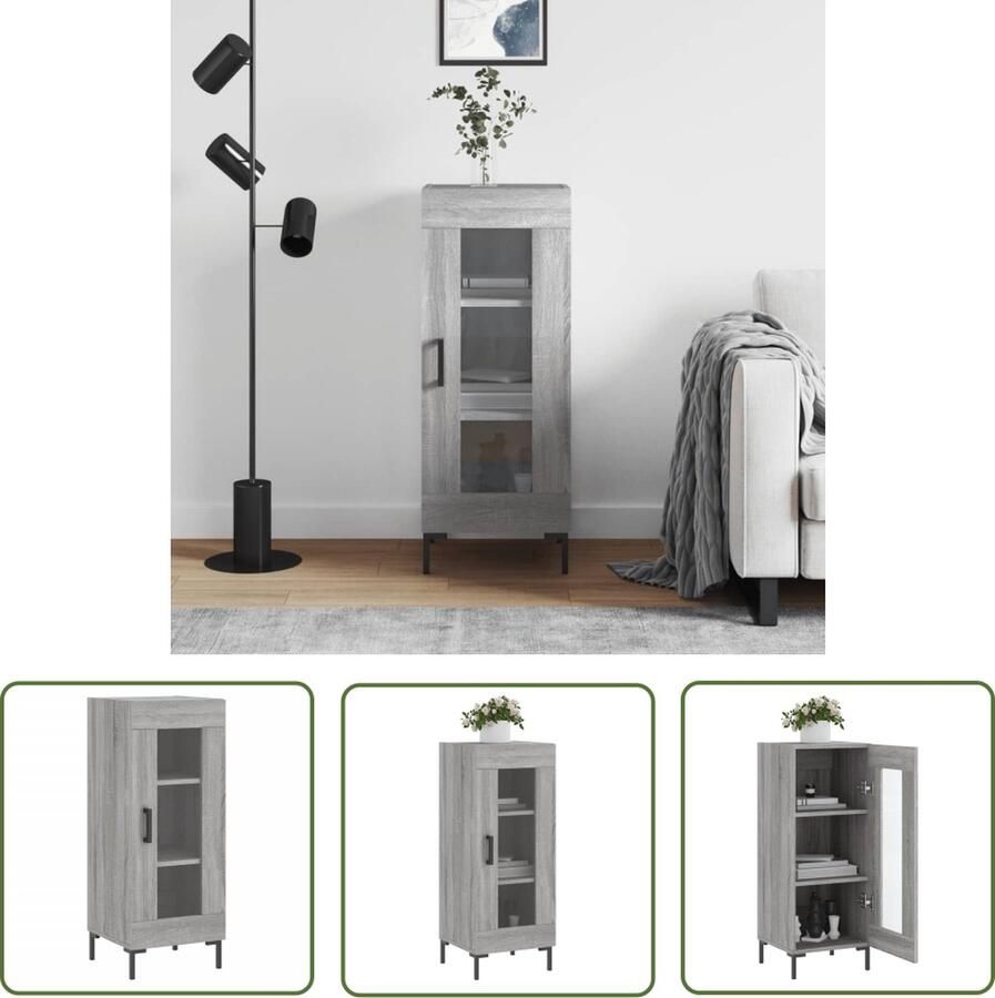 The Living Store Dressoir 34 5x34x90 cm bewerkt hout grijs sonoma eikenkleurig Dressoir Grijze Dressoirs Houten Dressoir Vintage Dressoir Salontafel - Foto 7