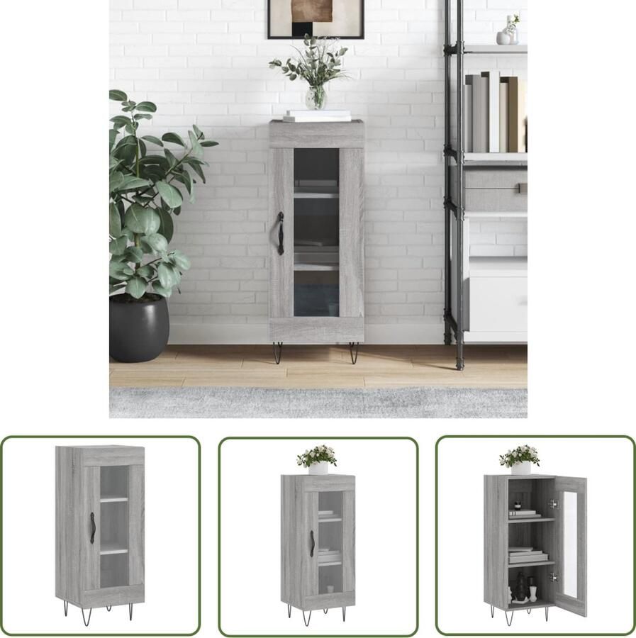 The Living Store Dressoir 34 5x34x90 cm bewerkt hout grijs sonoma eikenkleurig Dressoir Grijze Dressoirs Houten Dressoir Vintage Dressoir Salontafel - Foto 5