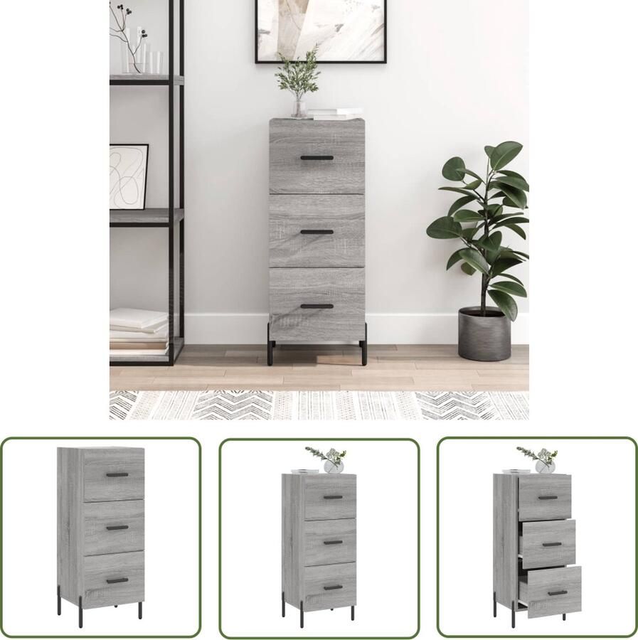 VidaXL Dressoir 34 5x34x90 cm bewerkt hout grijs sonoma eikenkleurig Dressoir Grijze Kleurstelling Houten Dressoir Modern Dressoir Compact Dressoir - Foto 2