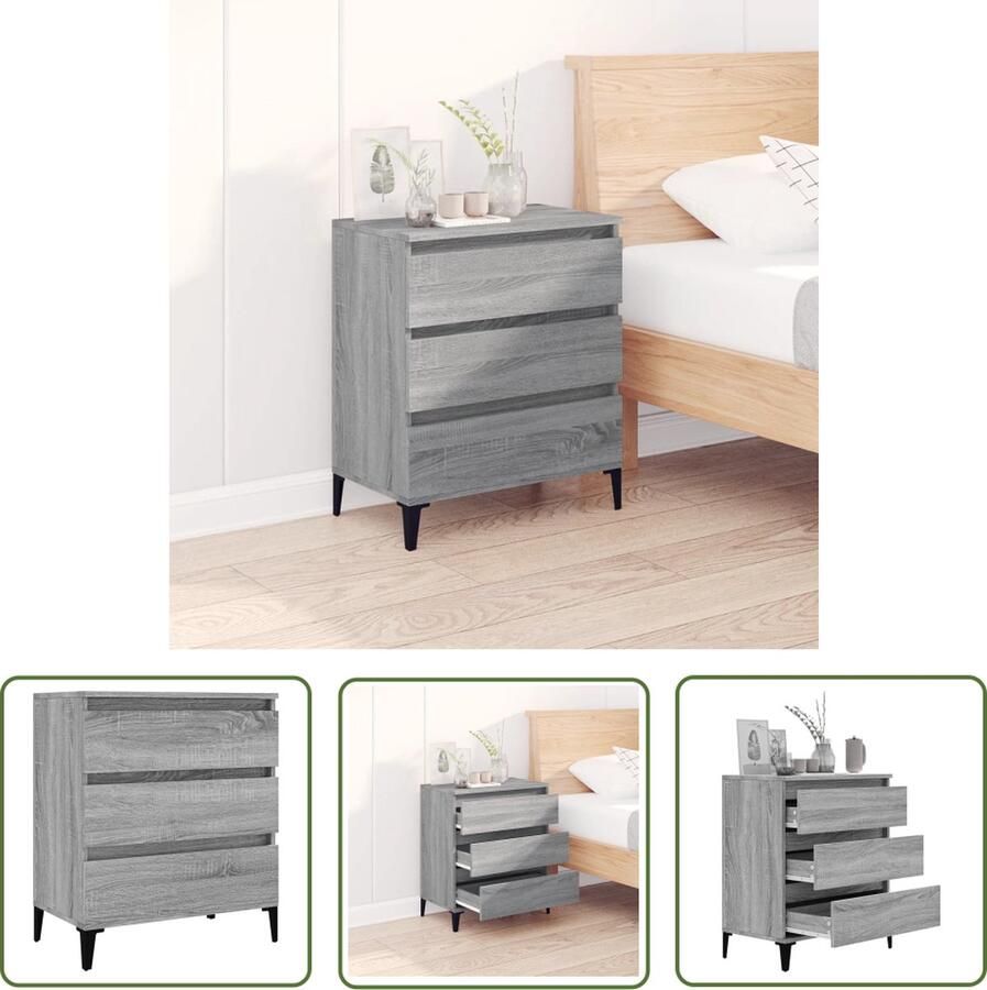 The Living Store Dressoir 60x35x70 cm bewerkt hout grijs sonoma eikenkleurig Dressoir Salontafel Houten Dressoir Grijze Dressoir Landelijke Dressoir - Foto 3