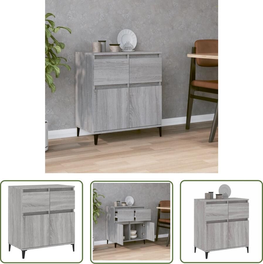 The Living Store Dressoir 60x35x70 cm bewerkt hout grijs sonoma eikenkleurig Dressoir Salontafel Houten Dressoir Grijze Dressoir Landelijke Dressoir - Foto 5